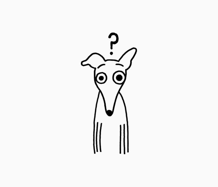 Illustration eines Hundes mit Fragezeichen über dem Kopf.