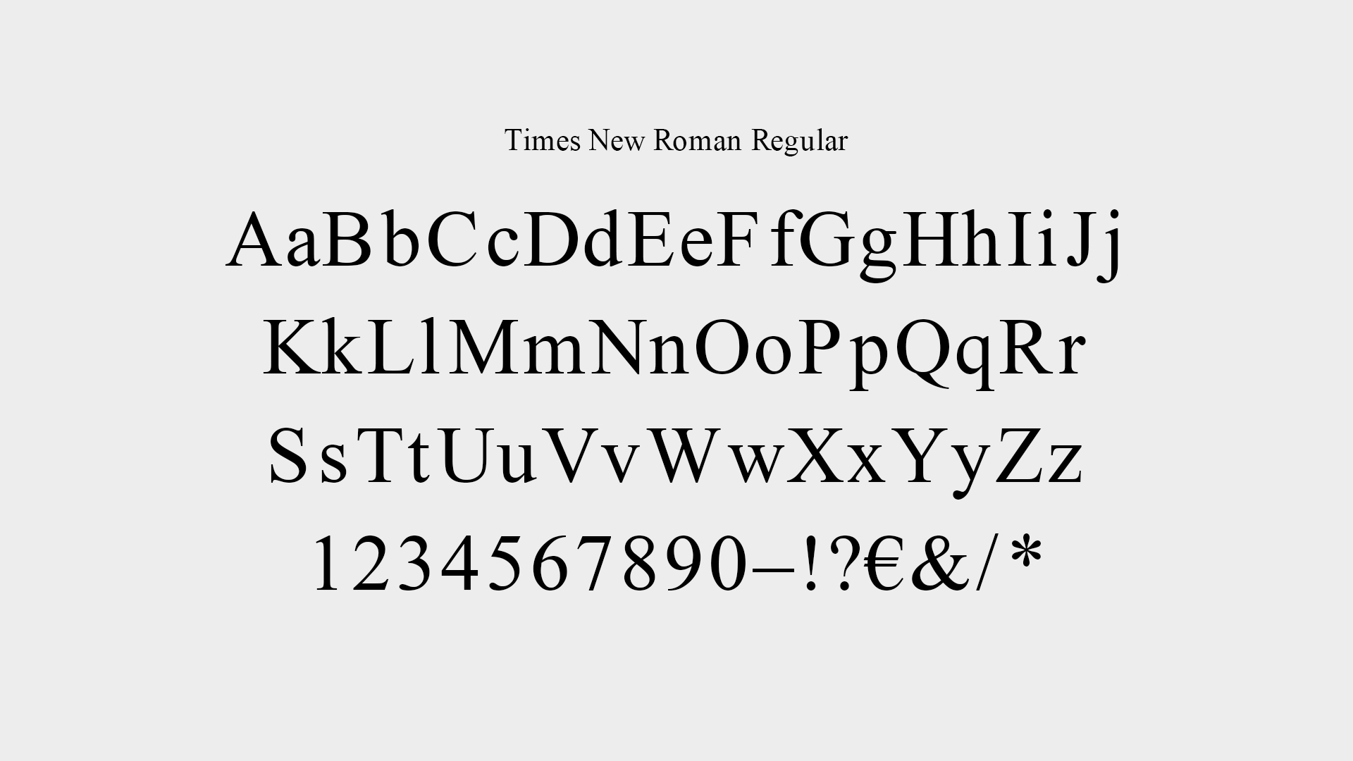 Übersicht der Schrift Times New Roman Regular.