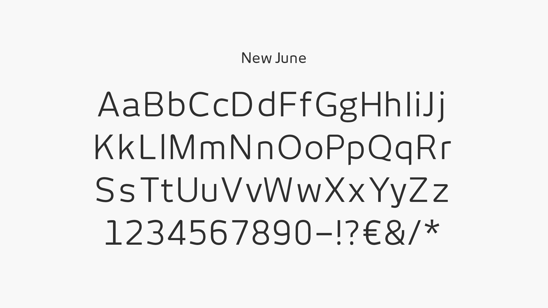 Übersicht der Zeichen des Schriftschnitts „New June“.