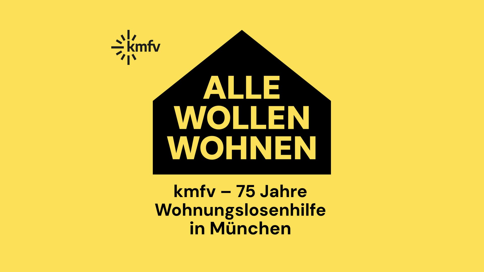 Logo der KMFV-Ausstellung „Alle wollen wohnen“ – 75 Jahre Wohnungslosenhilfe, Design von buero alba München.