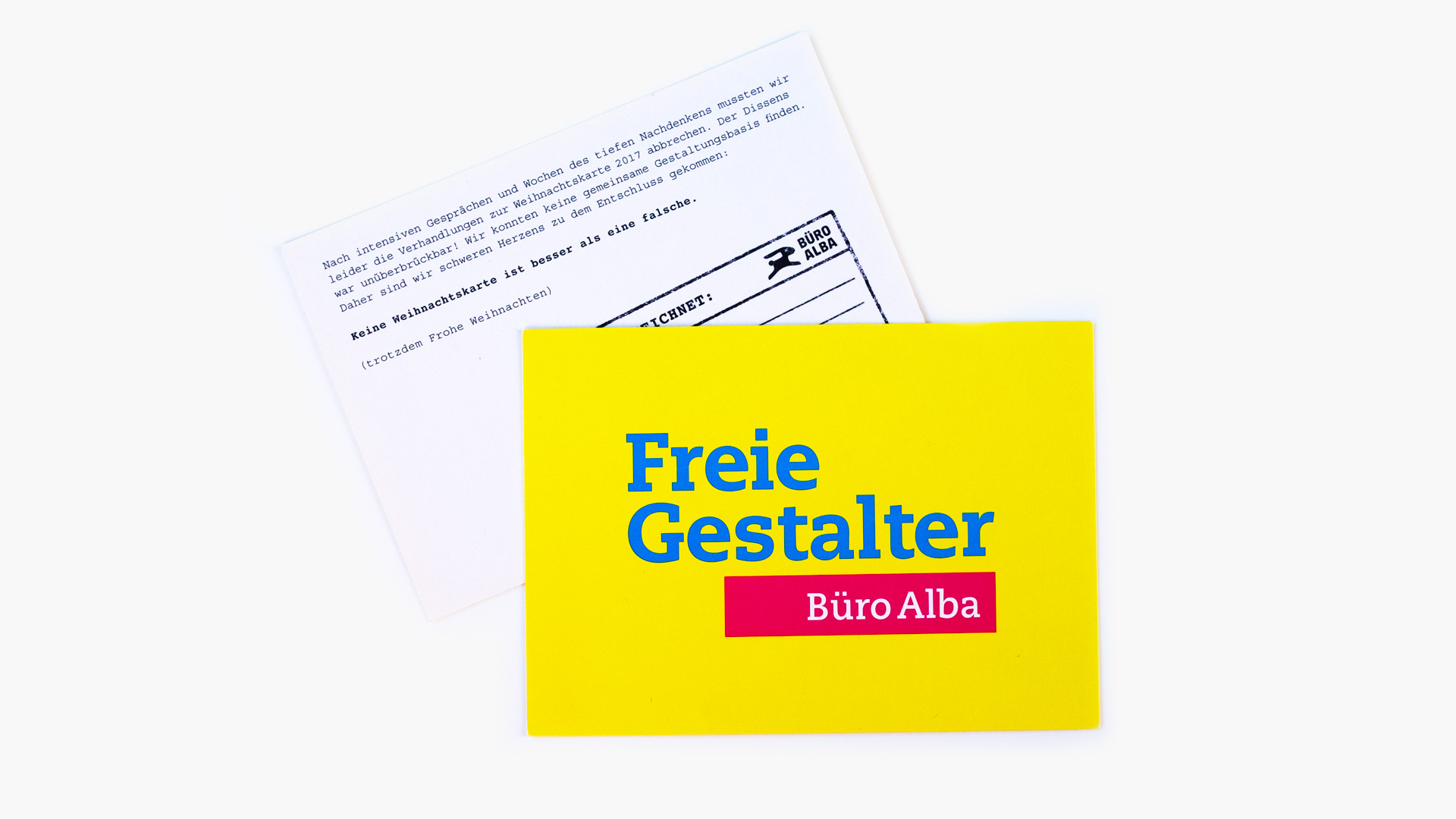 Umgestaltung des FDP-Logo in „Freie Gestalter – Büro Alba“. Auf der Rückseite steht der Weihnachtsgruß.