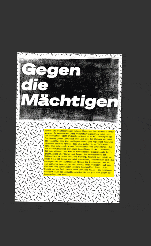 Animation verschiedener bunter Plakate mit schwarz-weißen Fotografien und unterschiedlicher Typografie.