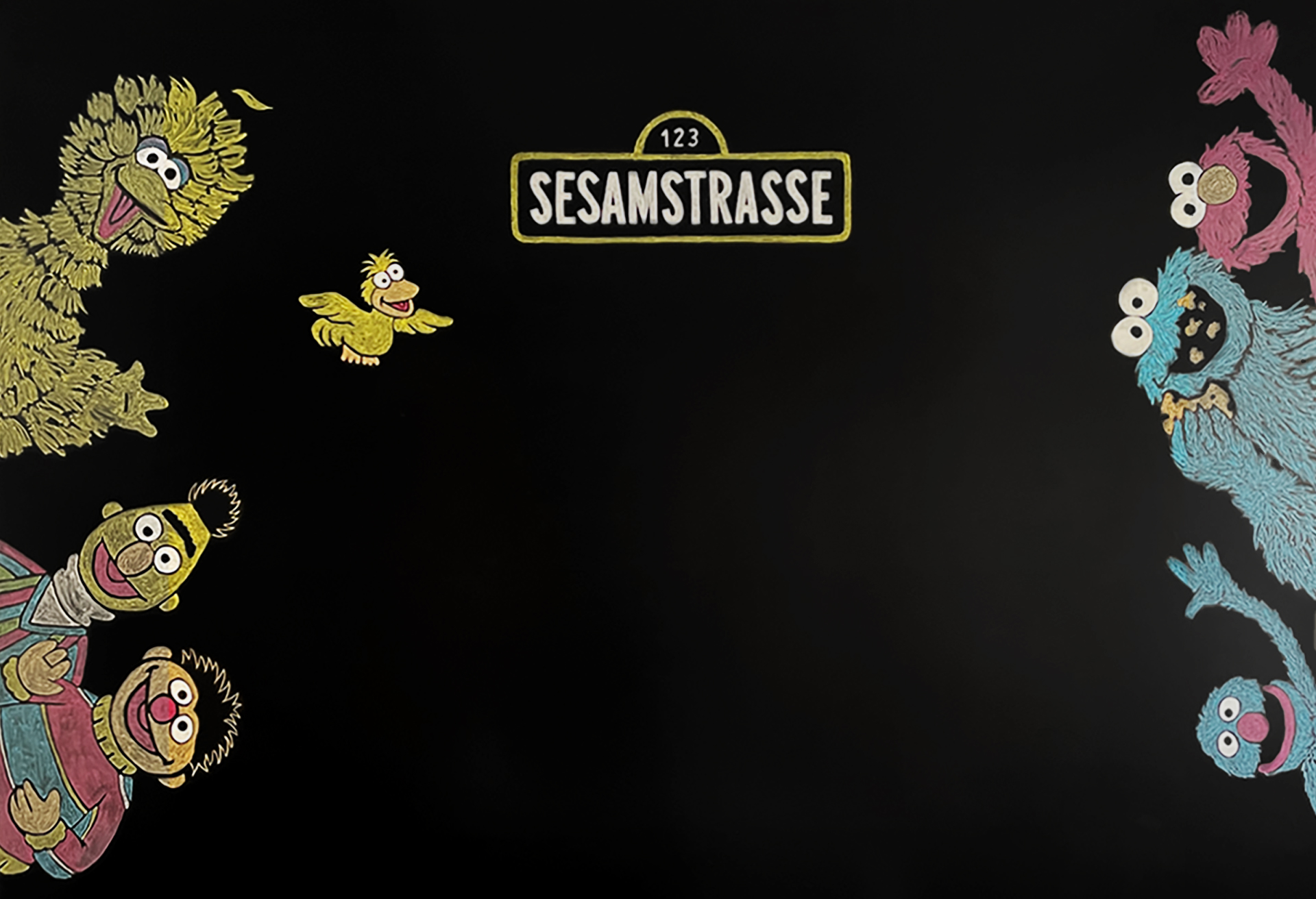 Illustration der Charaktere der Sesamstrasse.