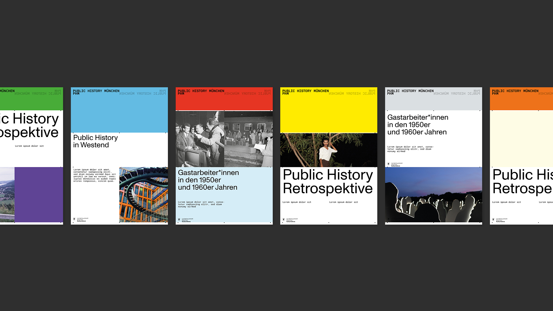 Corporate Design und Gestaltungssystem für Pblic History München. Als Branding Agentur entwickelt Büro Alba Corporate Design für kulturelle Projekte