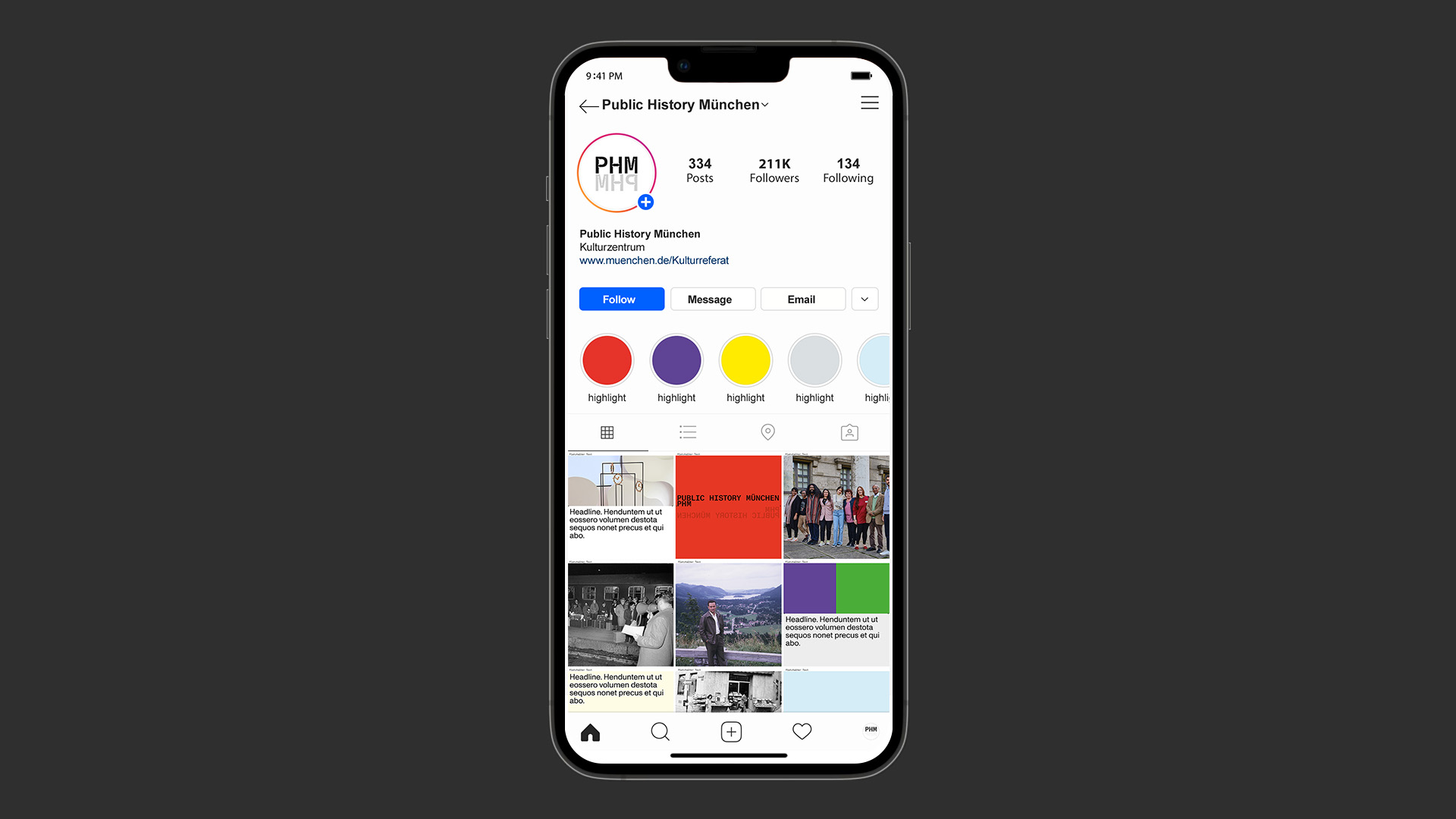 Eine Übersicht des Instagram Kanals in der neuen Identity.