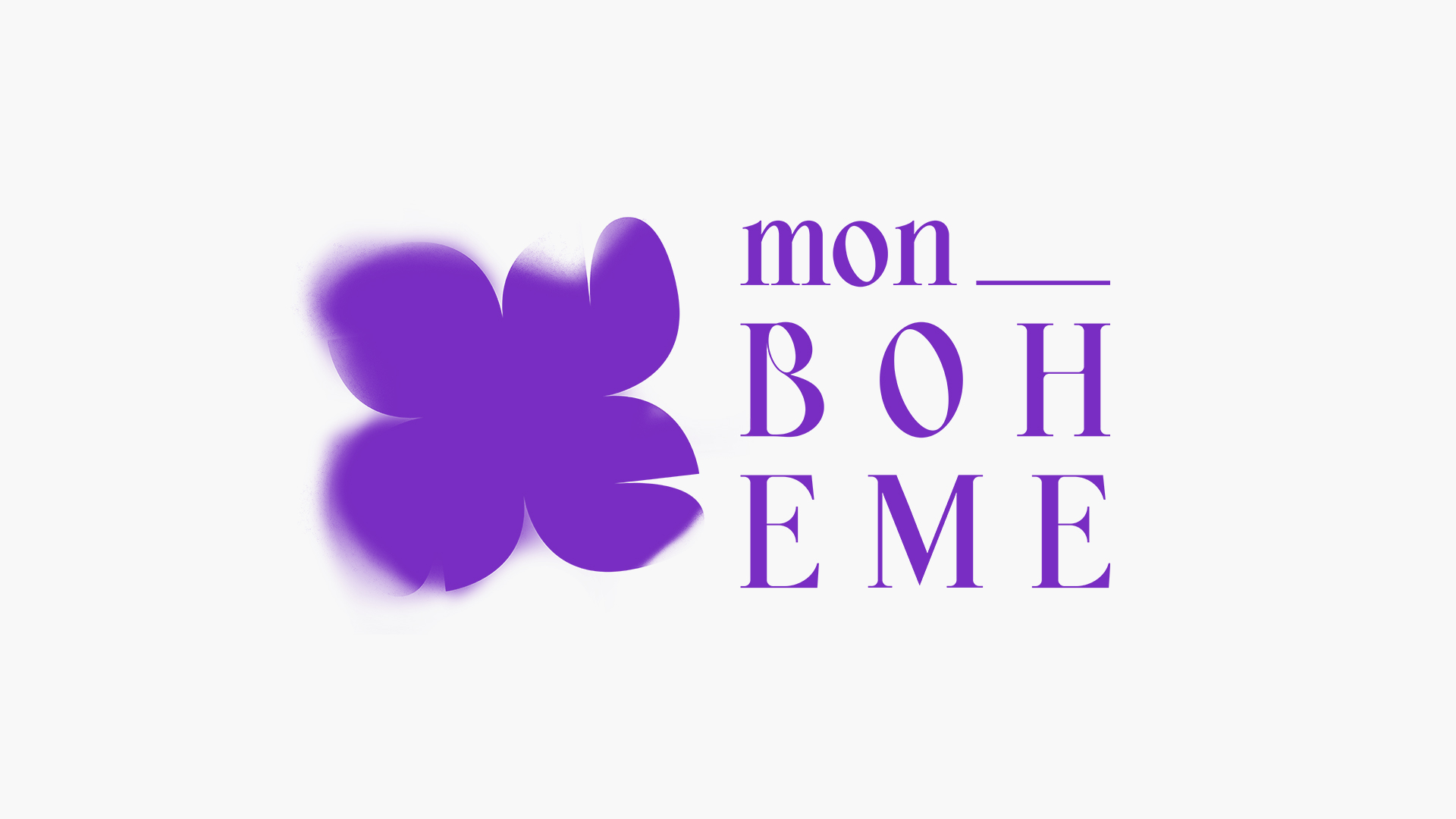Das digitale Logo der Ausstellung besteht aus dem Shortcut mon_boheme und einer der aufgesprühten Blumen in Lila.