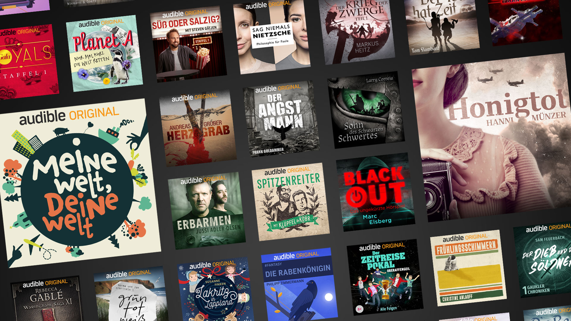 Übersicht mehrerer Cover auf der Audible Plattform.