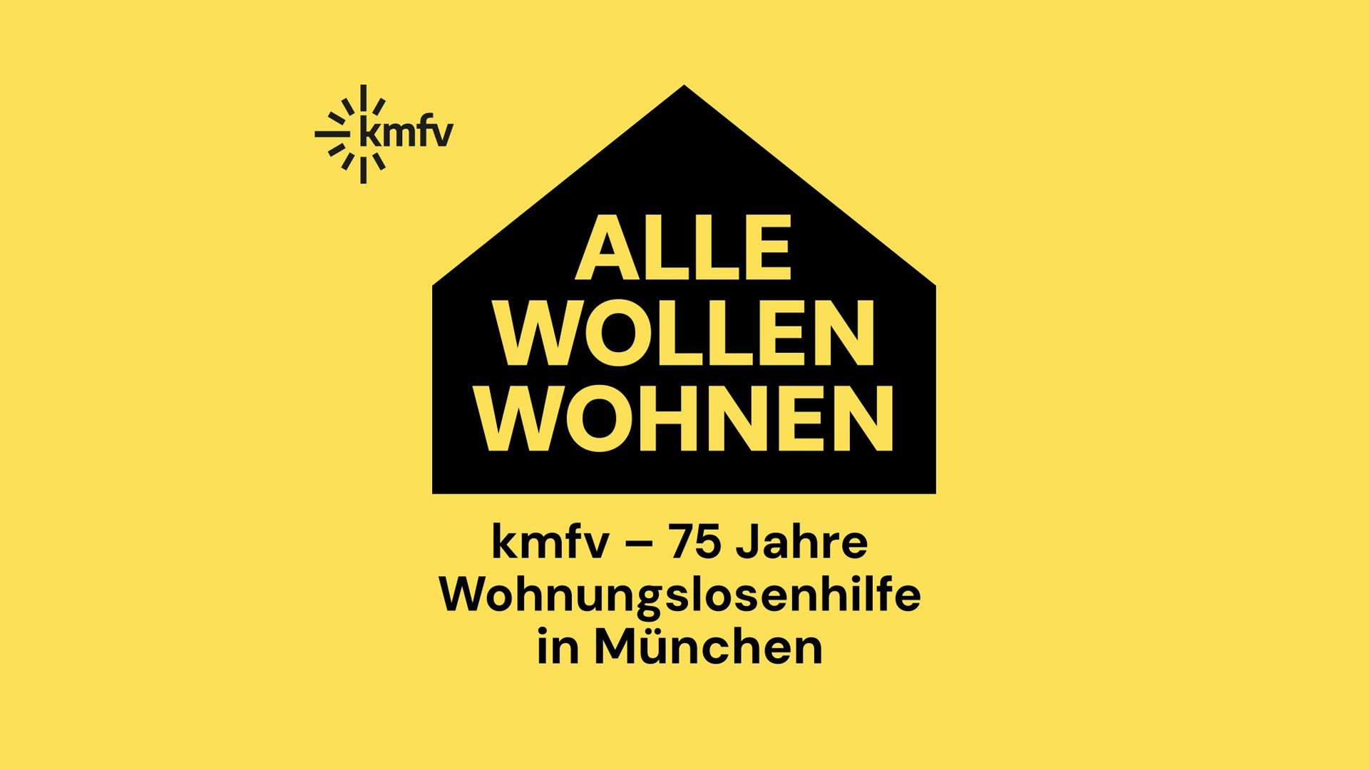 Logo der KMFV-Ausstellung „Alle wollen wohnen“ – 75 Jahre Wohnungslosenhilfe, Design von buero alba München.